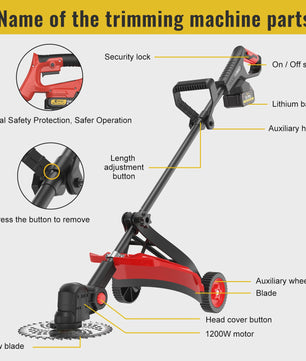 Krachtige Accu Grastrimmer 21V - 2000W Snoerloze Bosmaaier met 2x 4000mAh Accu's & Wielondersteuning