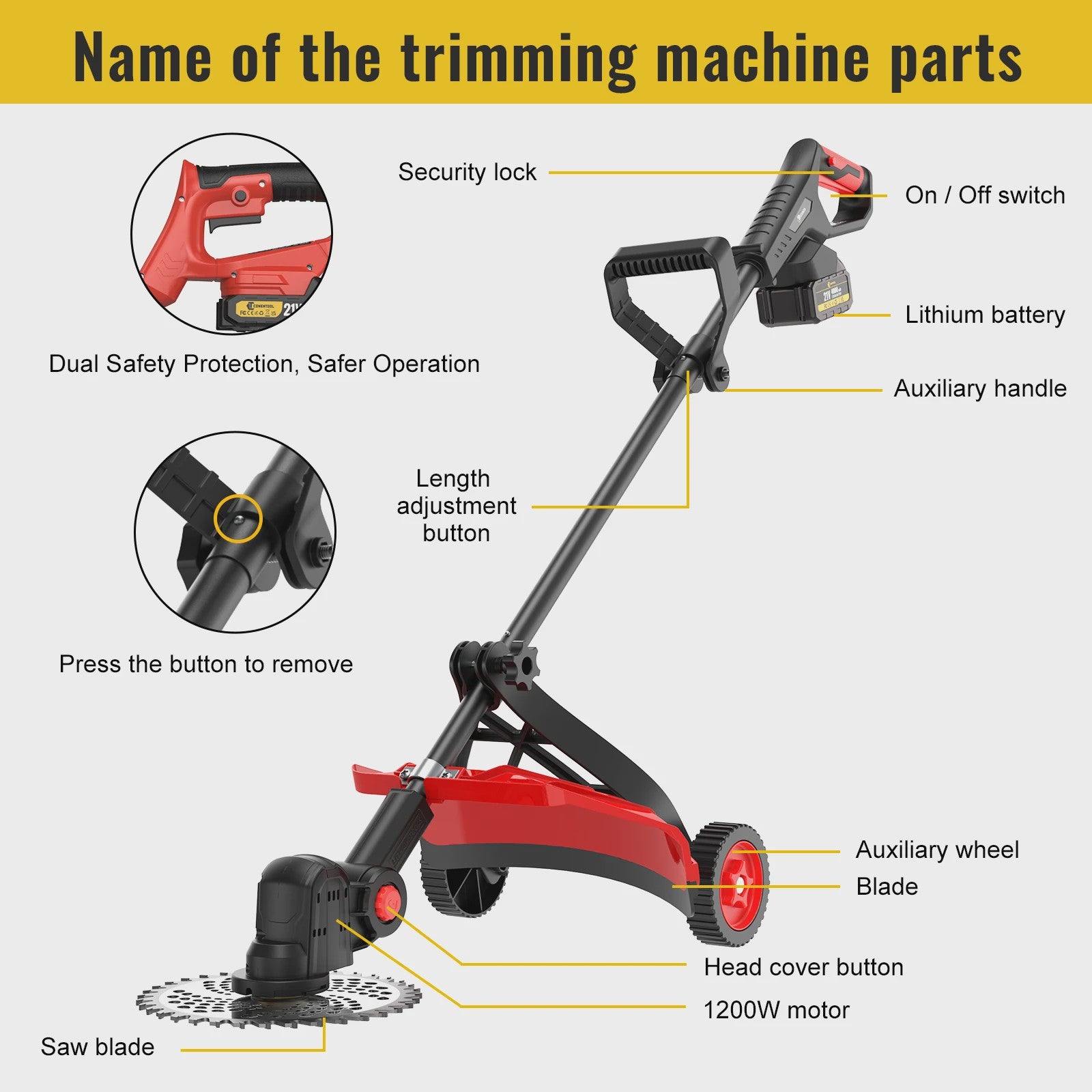 Krachtige Accu Grastrimmer 21V - 2000W Snoerloze Bosmaaier met 2x 4000mAh Accu's & Wielondersteuning
