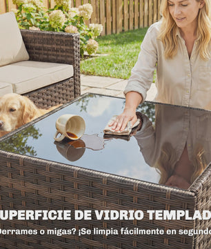 Outsunny 5-delige Rotan Loungeset met Kussens en Glazen Tafel - Tuinmeubelen