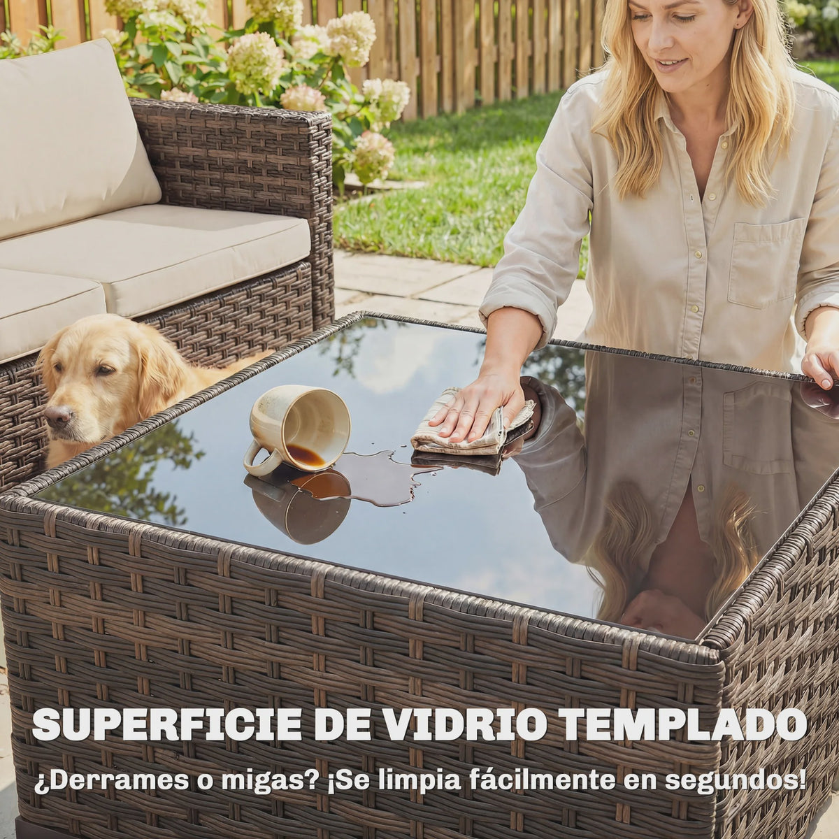 Outsunny 5-delige Rotan Loungeset met Kussens en Glazen Tafel - Tuinmeubelen