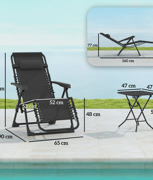 Outsunny Loungeset 2 Klapstoelen met bijzettafel, zwart - Comfortabel en Draagbaar