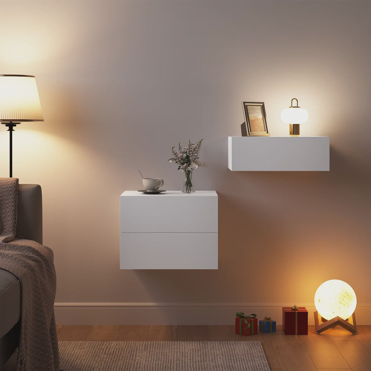 Zwevende Nachtkastje met Lade - Wandmontage - Modern Design (2 Stuks)