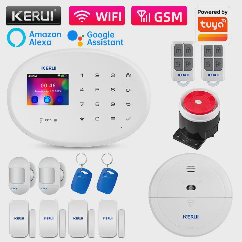 KERUI Tuya Smart Home Alarm Systeem - WiFi GSM Inbraakalarm met Bewegings- en Deursensoren