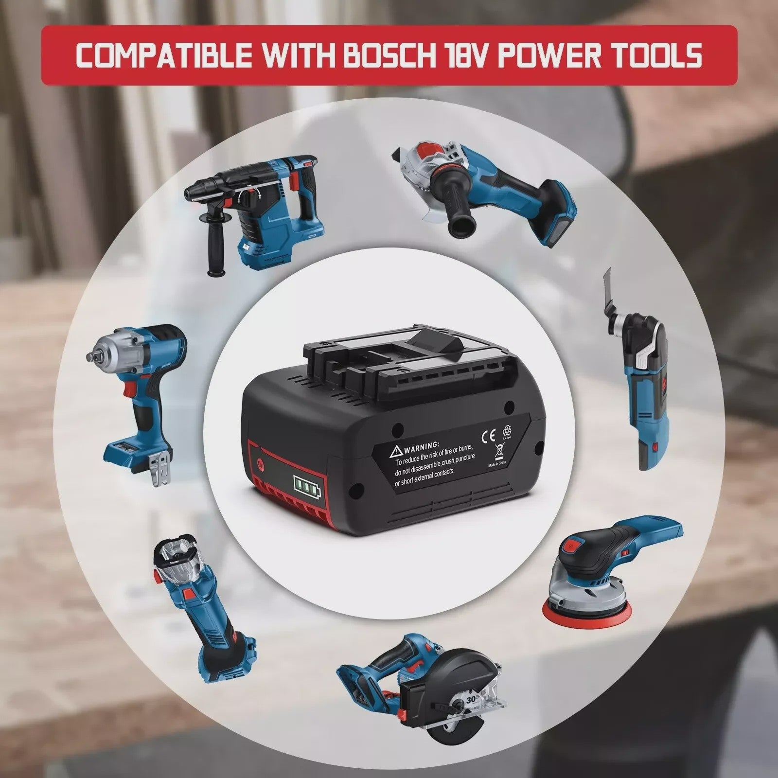 Bosch 18V 8.0Ah Li-ion Accu - Krachtige Vervanging voor GBA, GSR, GSB Power Tools