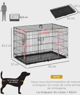 Hondenbench Pawut Zwart Metaal - Opvouwbaar, 92x57x62,5 cm