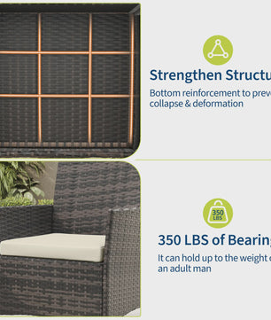 3-delige Buiten Terras Bistroset: PE Rotan Wicker Stoelen met Zachte Kussens & Glazen Salontafel - Compact Tuinmeubilair