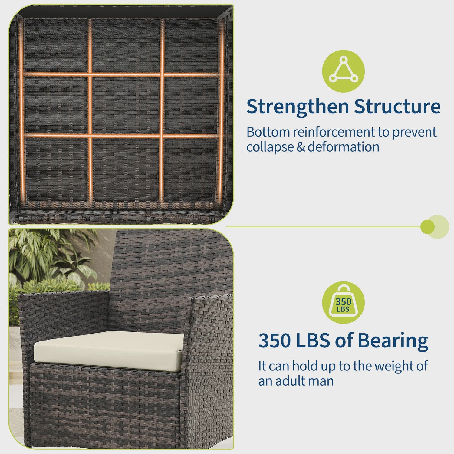3-delige Buiten Terras Bistroset: PE Rotan Wicker Stoelen met Zachte Kussens & Glazen Salontafel - Compact Tuinmeubilair