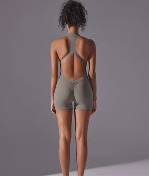 Strakke Sport Jumpsuit met Open Rug - Yoga, Fitness & Hardlopen