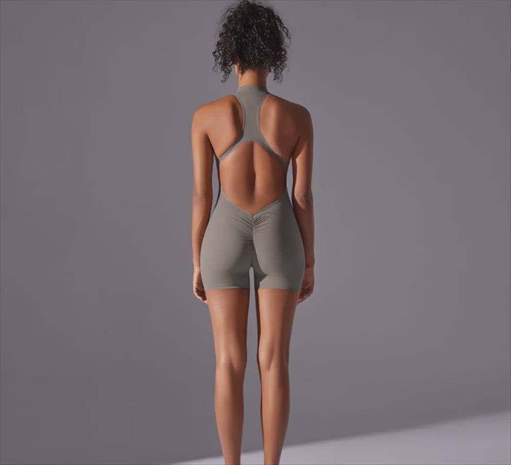 Strakke Sport Jumpsuit met Open Rug - Yoga, Fitness & Hardlopen