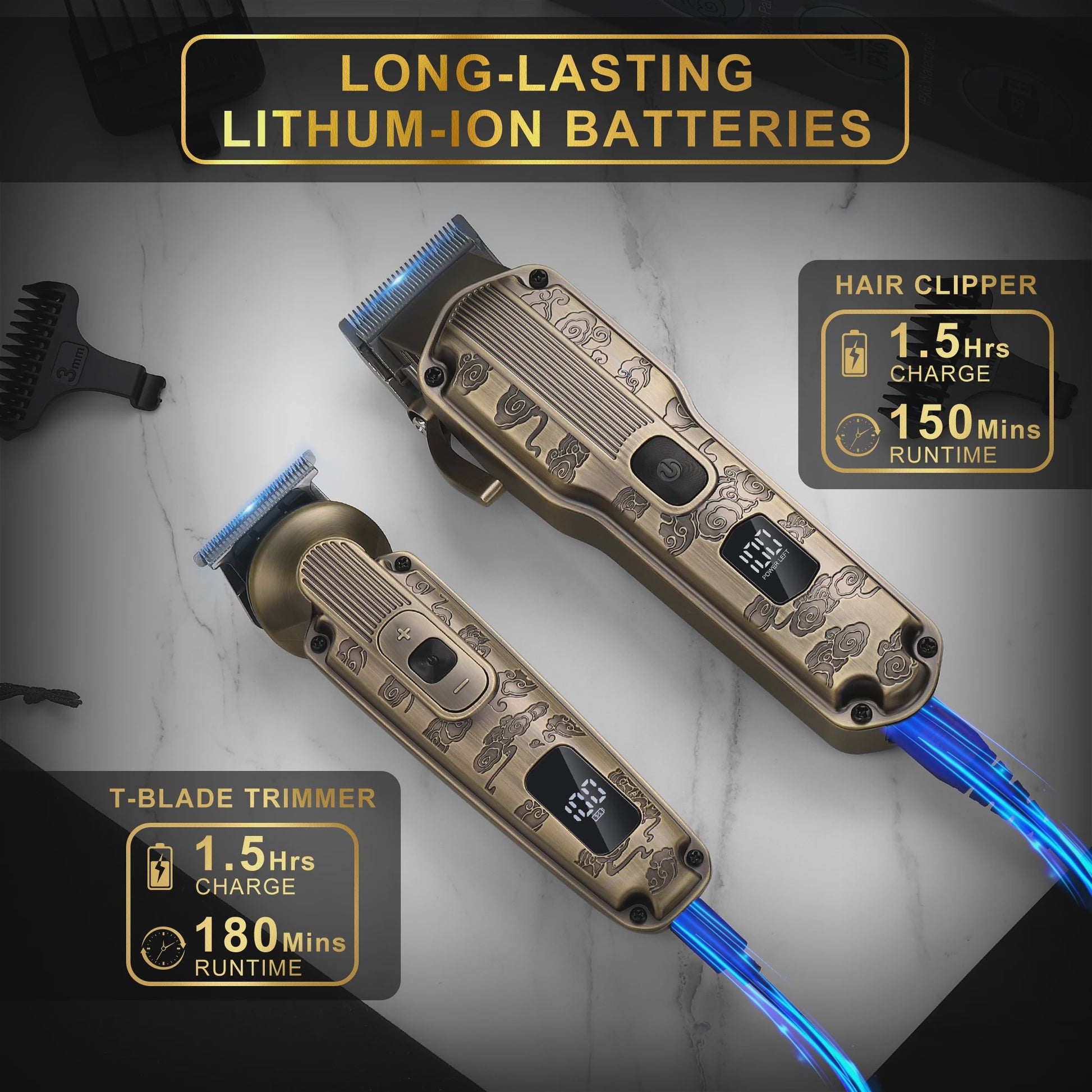 Professionele 2-in-1 Baardtrimmer en Tondeuse Set met T-Blade, 7000RPM Motor en 12 Opzetkammen