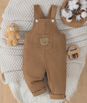 Corduroy Overalls Baby Jongen met Schattige Beer - Verstelbare Taille