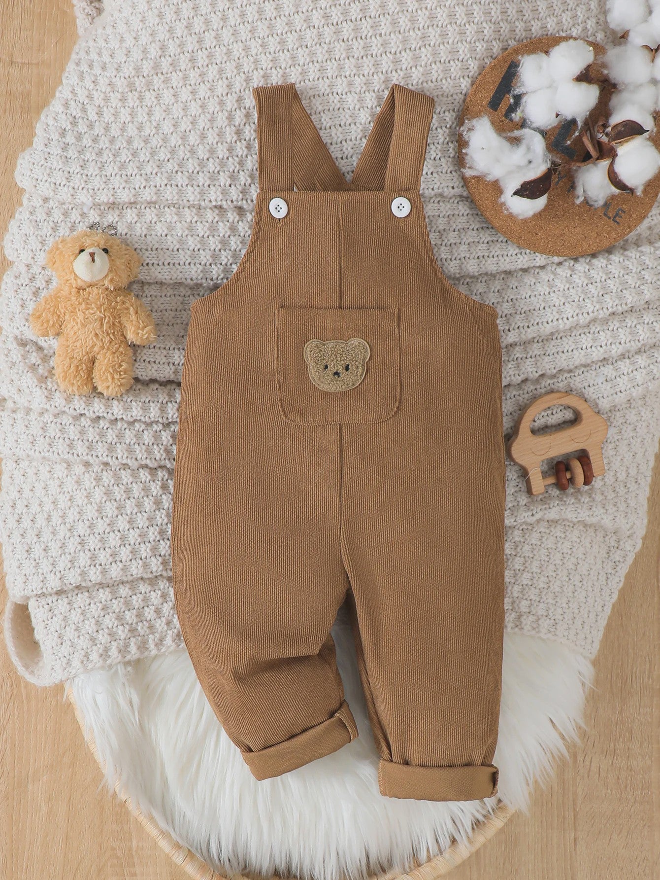 Corduroy Overalls Baby Jongen met Schattige Beer - Verstelbare Taille
