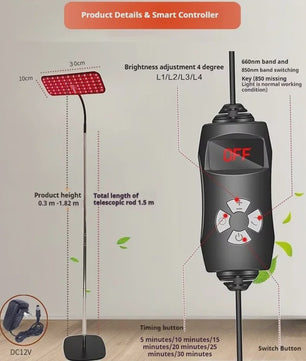 LED Roodlichttherapie Paneel met Standaard - 660nm & 850nm Nabij-Infrarood