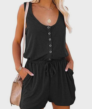 Zomerse Jumpsuit Dames - Mouwloos met Tailleband & Wijde Pijpen Shorts