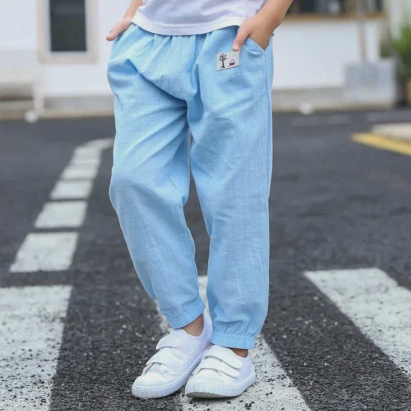 Linnen Kinderbroeken voor Jongens en Meisjes - Zomerse Lange Broek met Elastische Taille (100-160cm)