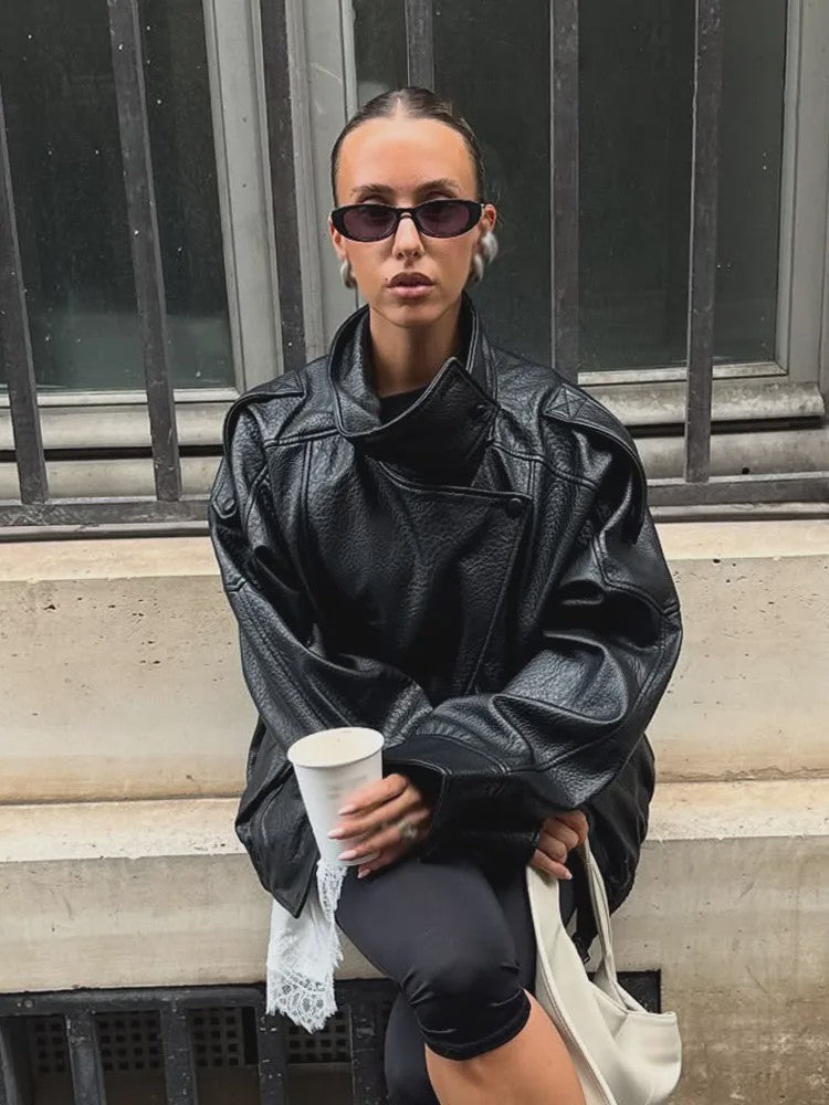 Dames Elegante Zwarte Jas - Street Style Asymmetrisch met Rits en Zakken