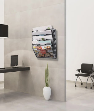 5-Vaks A4 Wand Organizer Mesh Documentenhouder Zwart Metaal