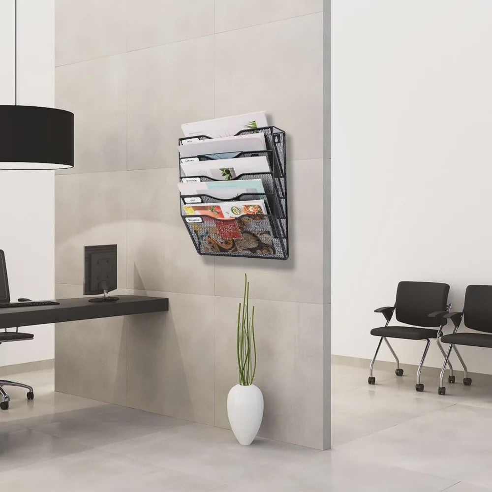 5-Vaks A4 Wand Organizer Mesh Documentenhouder Zwart Metaal