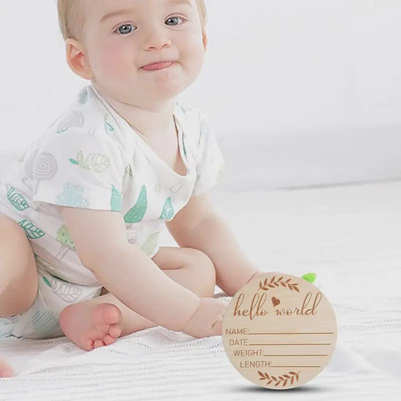 Houten Geboorte Aankondiging Bord 'Hello World' - Baby Welkom Teken voor Foto's