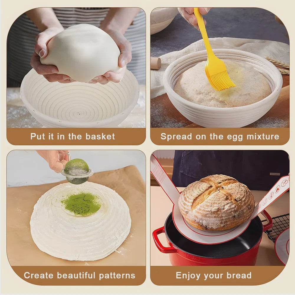 Brood Bakmand Set 23cm - Professionele Rijs- en Bakaccessoires voor Sourdough Brood