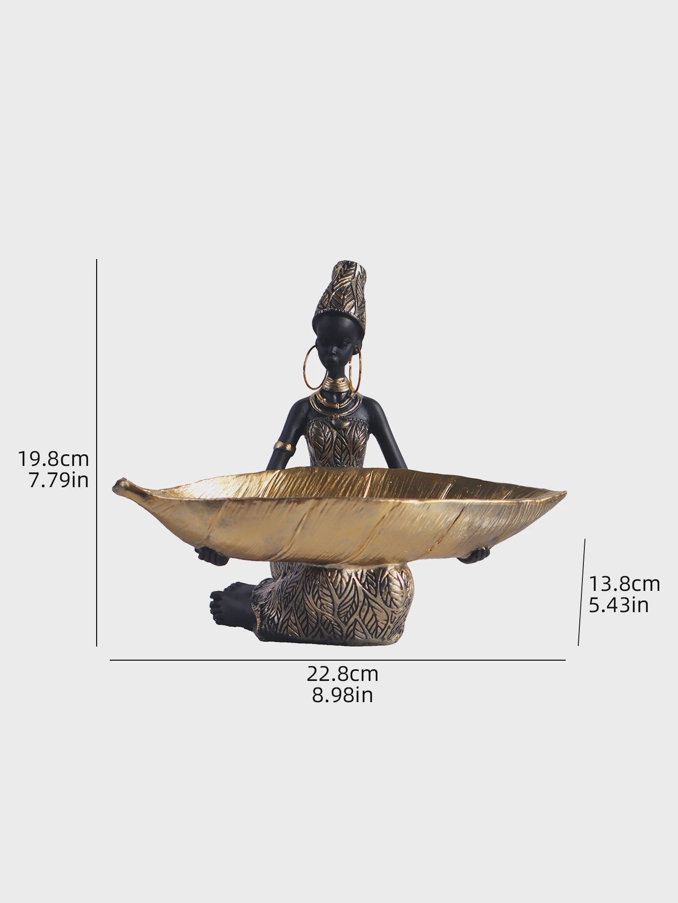 Afrikaanse Vrouw Sculptuur met Gouden Blad Schaal - Decoratieve Opberger & Verzamelobject