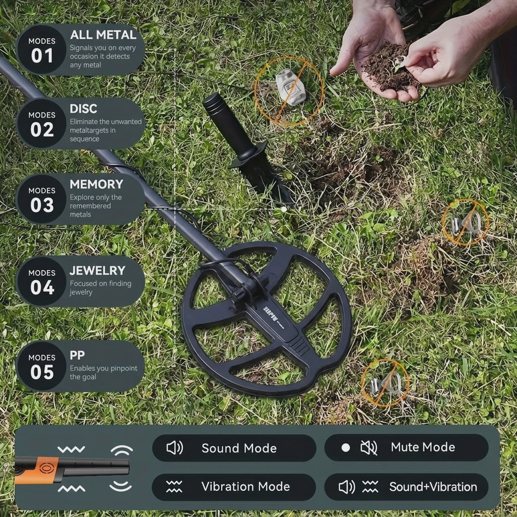 SUNPOW Professionele Metaaldetector met Pinpointer - Oplaadbaar, Waterdicht, 5 Modi