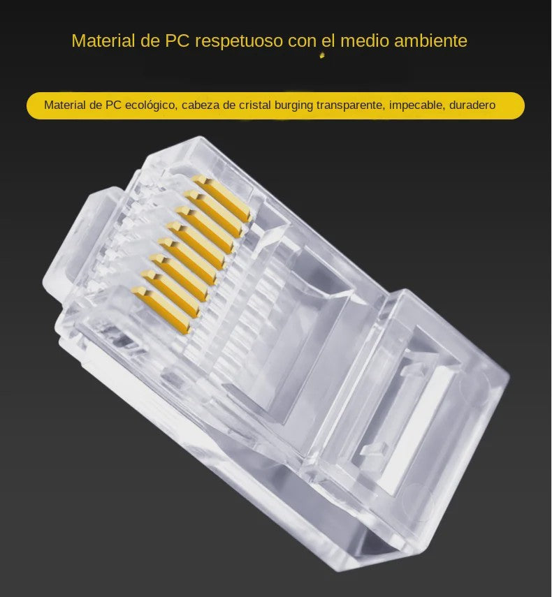 100x RJ45 Connectoren CAT6/CAT5e - Doorvoer Crystal Plug, Goudkleurig, 8P8C Ethernet Modular Plug