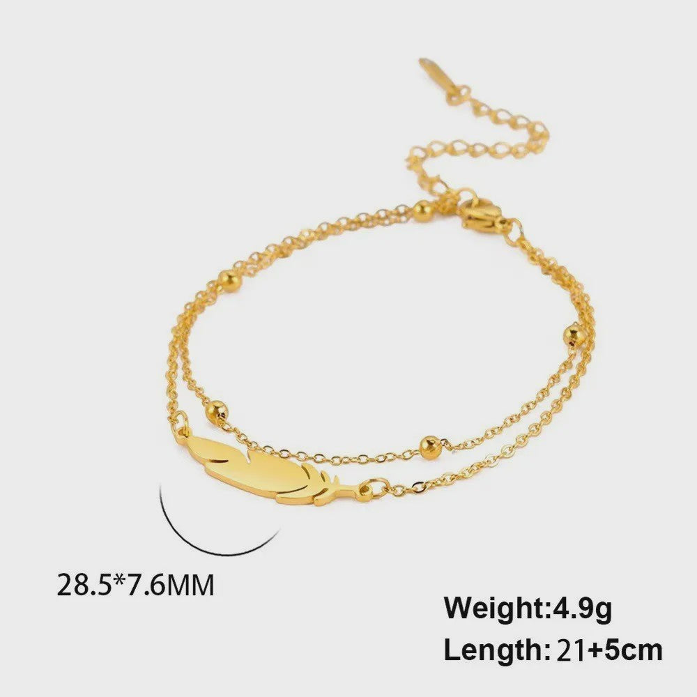 Dames Anklet Hart & Veer | Roestvrij Staal Multi-layer Ketting