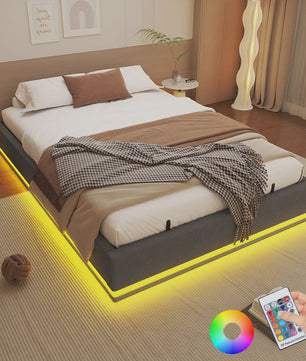 160x200cm Boxspring Bed met Hydraulische Opbergruimte en RGB LED Verlichting