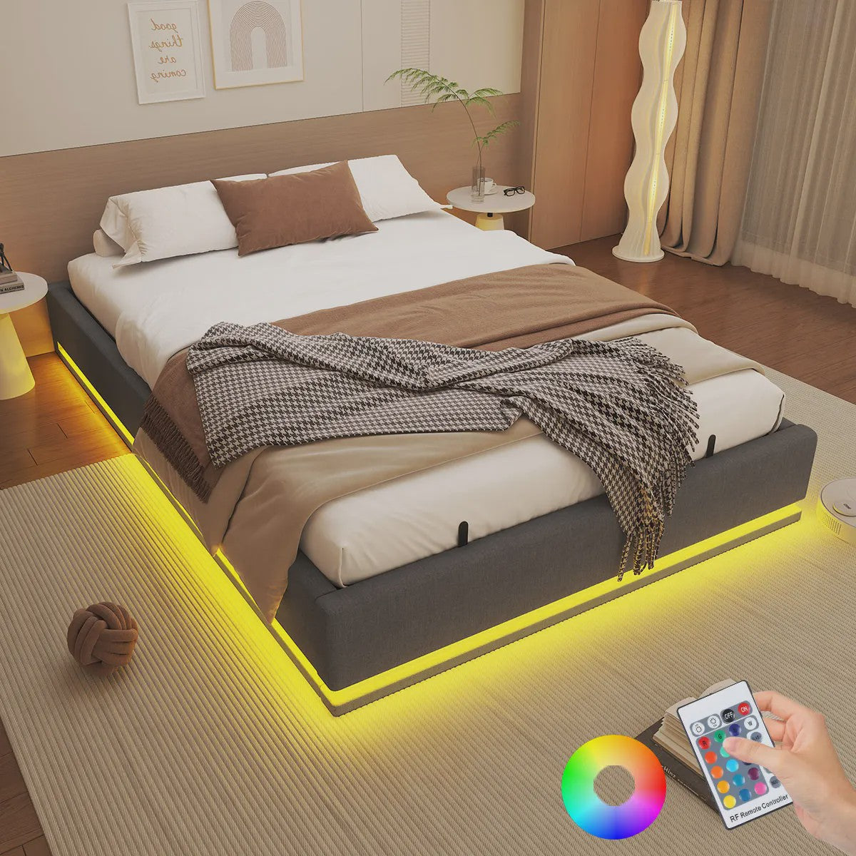 160x200cm Boxspring Bed met Hydraulische Opbergruimte en RGB LED Verlichting