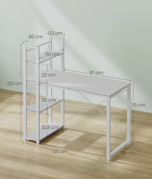 VASAGLE Bureau met Planken, 120/137.2 cm, Flexibele Plaatsing Planken