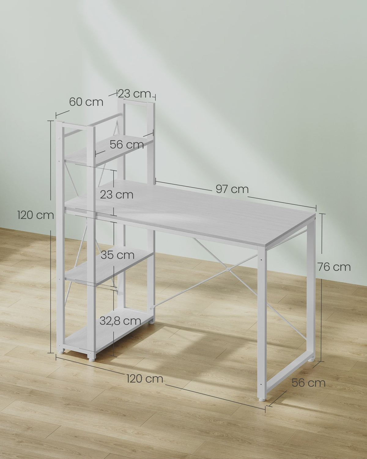 VASAGLE Bureau met Planken, 120/137.2 cm, Flexibele Plaatsing Planken
