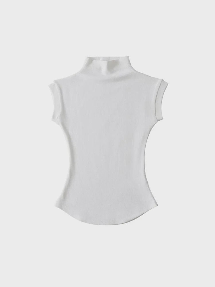Dames Zomer Mouwloze Turtleneck Top - Slim Fit Basic T-shirt
