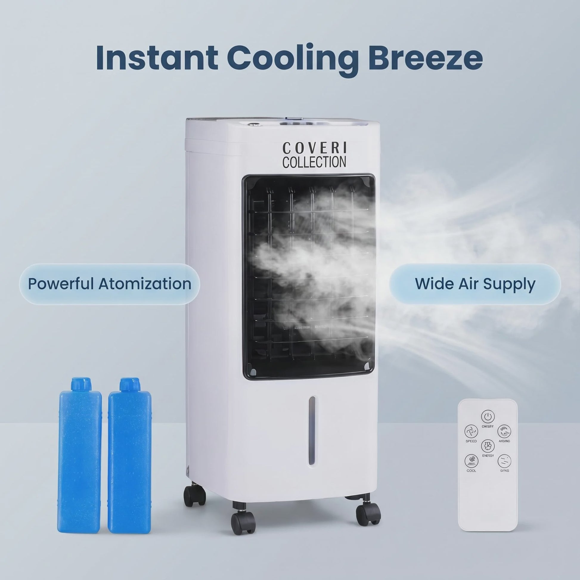 Draagbare Water Air Cooler met 4L Tank, 65W, 3 Snelheden & Afstandsbediening