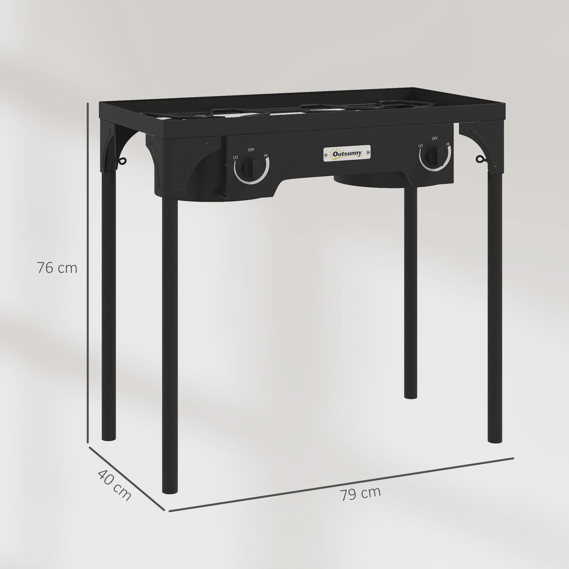Outsunny Draagbaar Dubbel Propaan Gasfornuis - 92000 BTU/u - Afneembare Poten voor Buiten & Camping