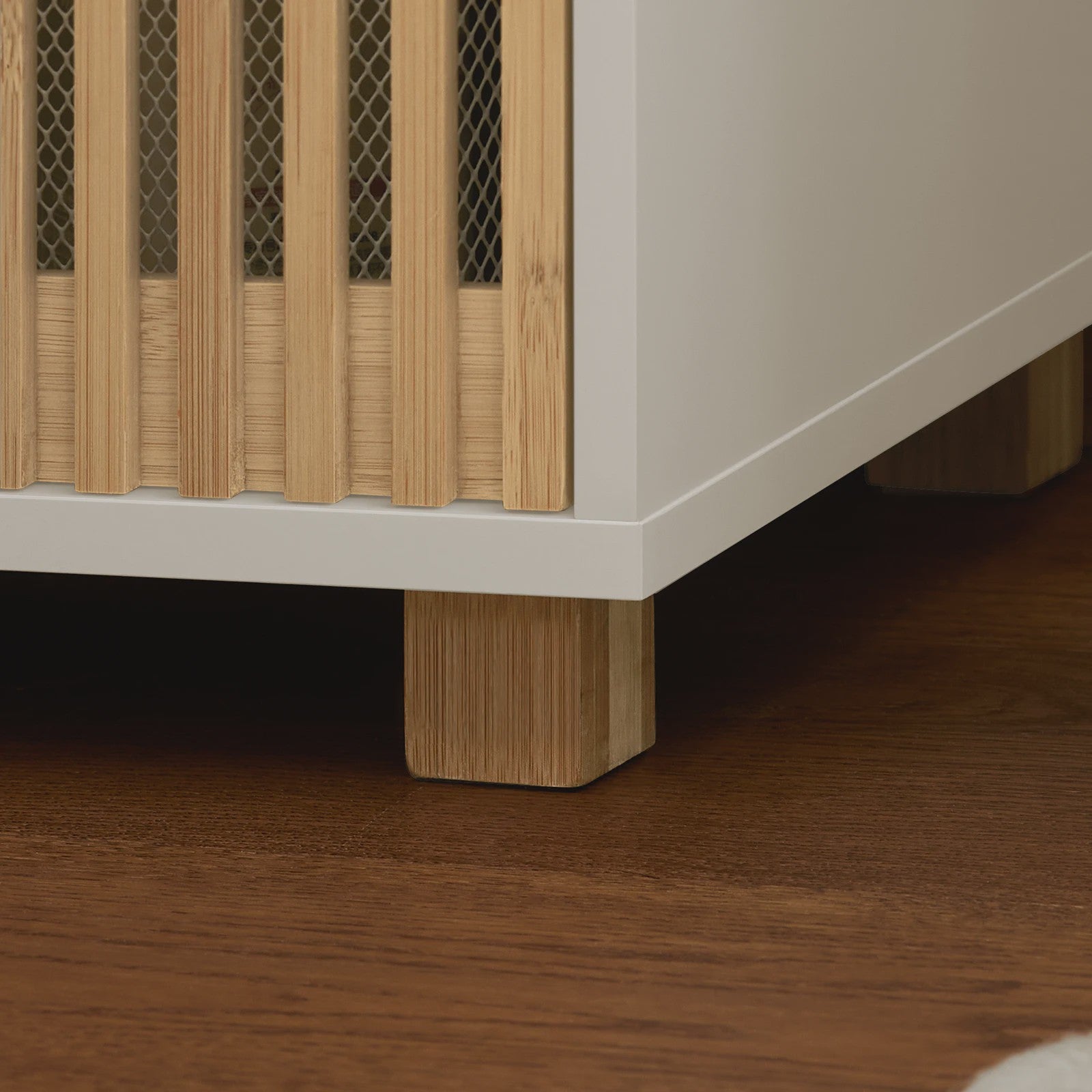 Smalle Hoge Badkamerkast met Planken - Wit & Houtkleur - 33x165x33 cm