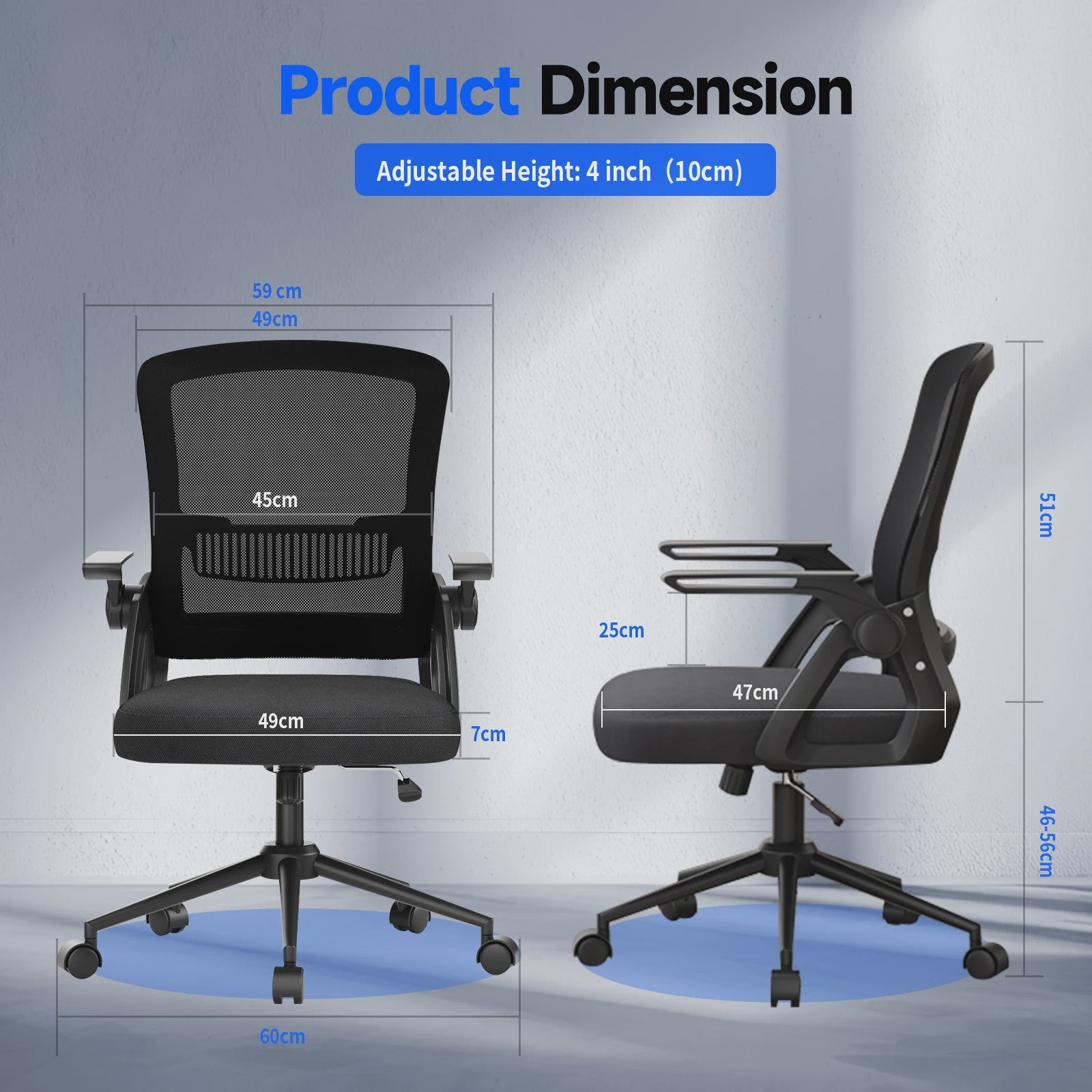 Ergonomische Bureaustoel Mesh met Opklapbare Armleuningen & Lendensteun