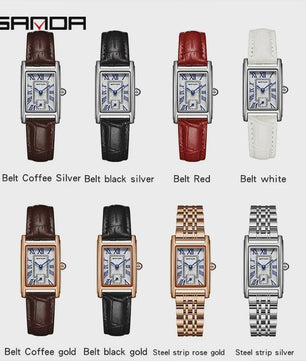 SANDA 1116 Elegante Dameshorloge Rechthoekig - Waterdicht & Stijlvol