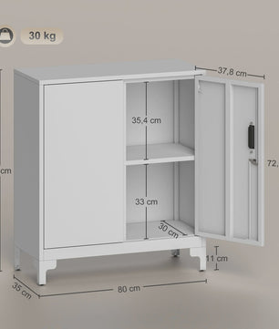 HOMCOM Metalen Archiefkast met 2 Deuren, Slot en Verstelbare Plank - Wit, 80x35x91 cm