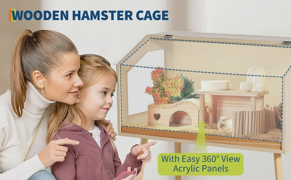 Ruime Houten Kooi voor Kleine Huisdieren met Acryl Raam en Openbare Top