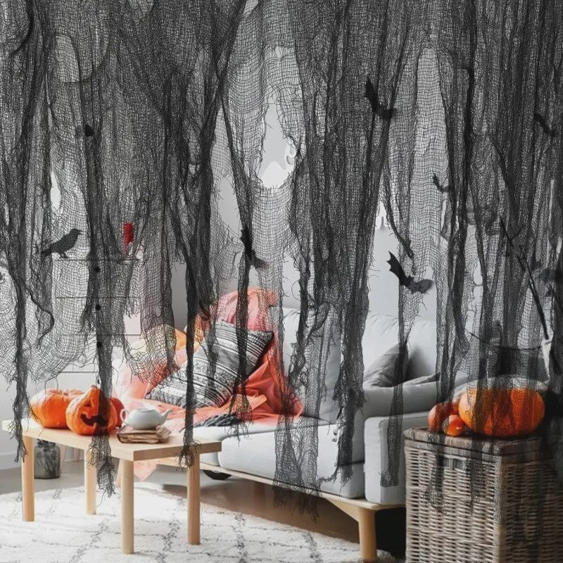 Zwarte Creepy Cloths voor Halloween Decoratie - 76x198cm Spookachtige Gaasdoeken