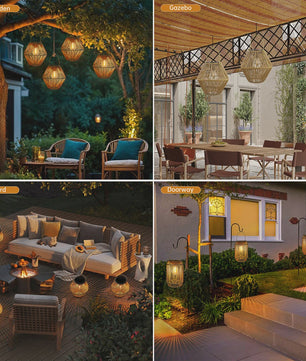 Zonne-energie Lantaarn voor Buiten - Waterdichte Hangende Rotan Decoratie voor Tuin & Terras