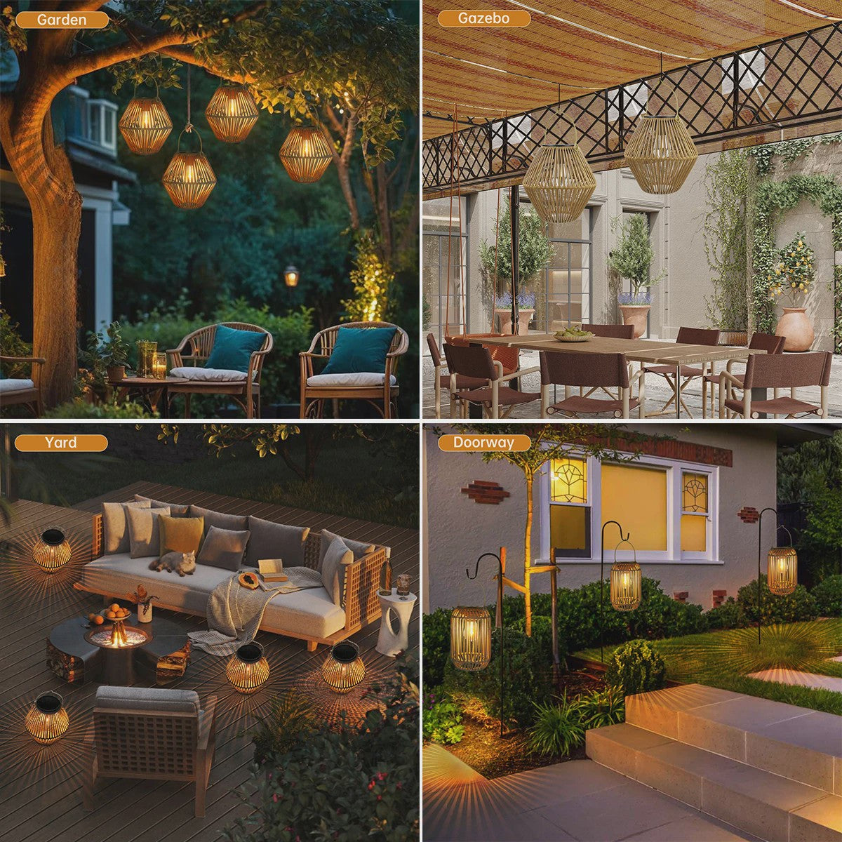 Zonne-energie Lantaarn voor Buiten - Waterdichte Hangende Rotan Decoratie voor Tuin & Terras