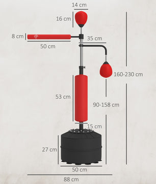 HOMCOM Staande Bokszak 4-in-1 met Snelheidbal, Rotatiebar en Handschoenen - Verstelbaar (160-230 cm)