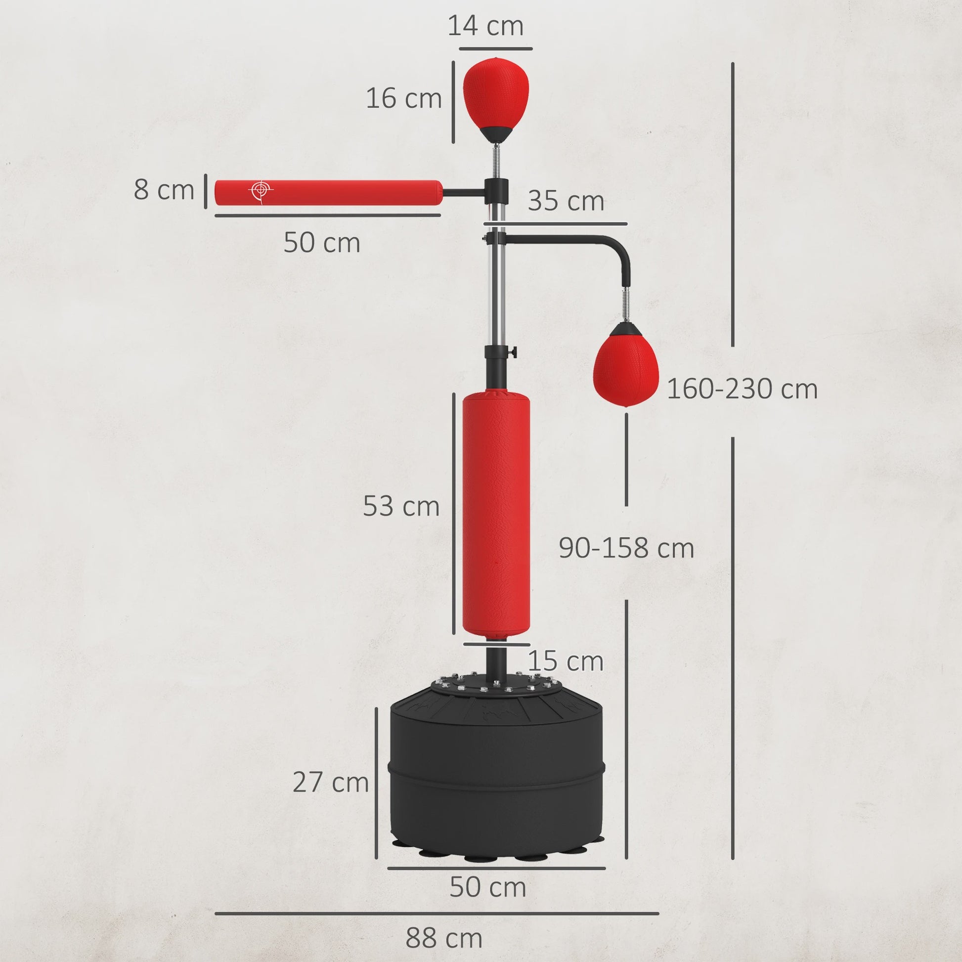 HOMCOM Staande Bokszak 4-in-1 met Snelheidbal, Rotatiebar en Handschoenen - Verstelbaar (160-230 cm)