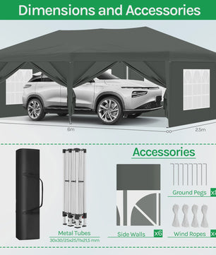 Pop-Up Partytent 3x6m Beige - Waterdicht, UV-beschermend & Inclusief Zijwanden