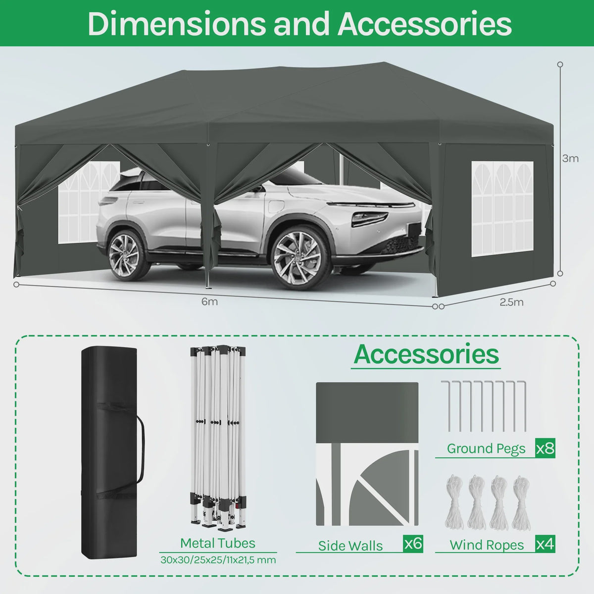 Pop-Up Partytent 3x6m Beige - Waterdicht, UV-beschermend & Inclusief Zijwanden