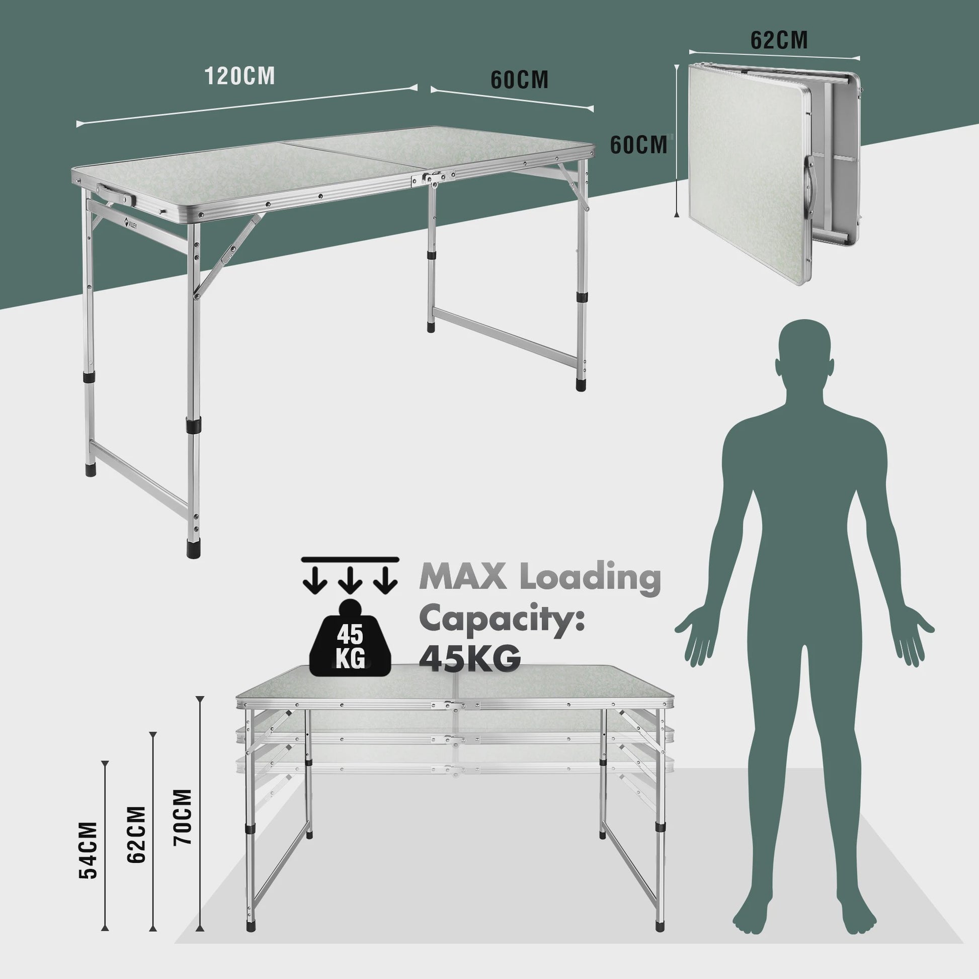 Opvouwbare Aluminium Tafel - Verstelbare Hoogte voor Camping, Tuin & Picknick