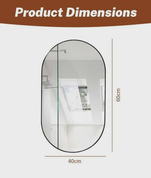 Ovale Wandspiegel 40x60 cm - Zwart, Modern & Veilig (Shatterproof)
