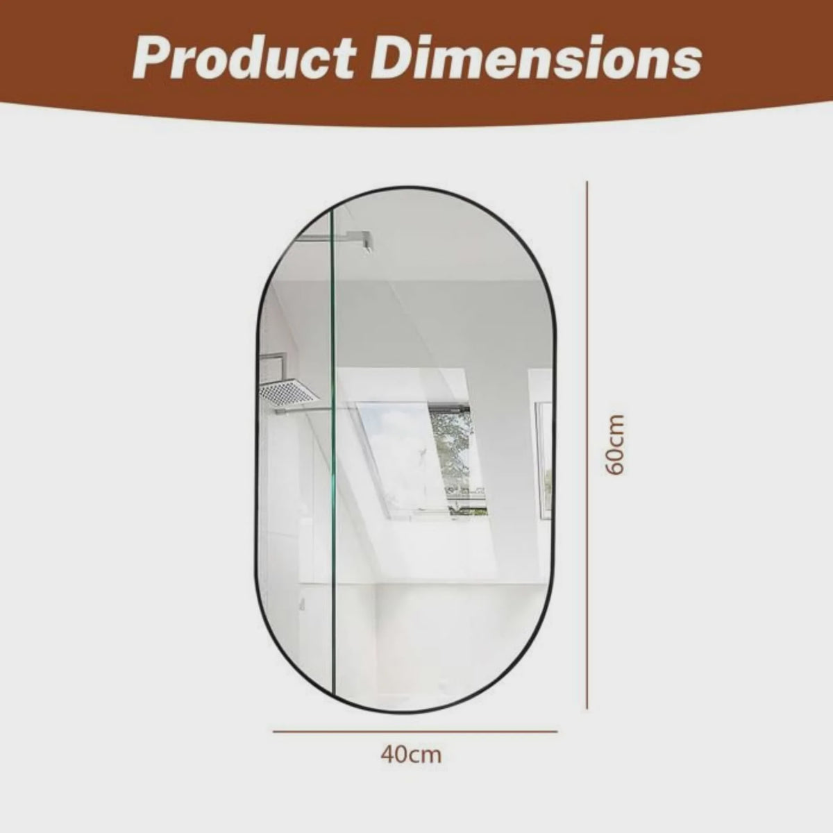 Ovale Wandspiegel 40x60 cm - Zwart, Modern & Veilig (Shatterproof)